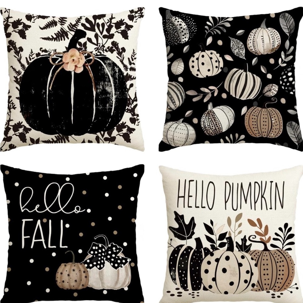 Set of 4 Fall Pumpkin Throw Pillow Covers